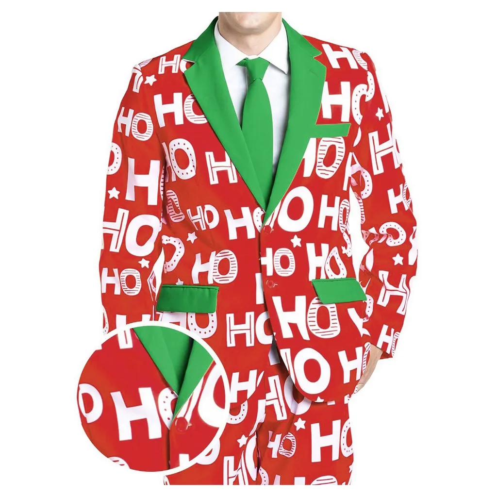JAYCOSIN мужские свадебные костюмы зима красный Рождественский принт мужская одежда Модный повседневный блейзер с длинным рукавом куртки пальто 1108