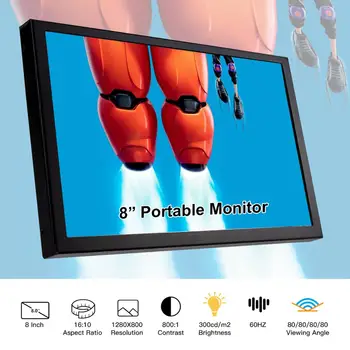 

Raspberry Pi Screen Portable Monitor 8 Inch LCD Display Dual Speaker HDMI 1280x800P IPS Screen Gaming Monitor Ultra Thin Display