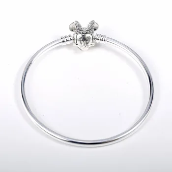 

Original 925 Sterling Silver Minnie Shimmering Portrait Clasp Snake Chain Pan Bangle Bracelet Fit Bead Charm Diy Jewelry