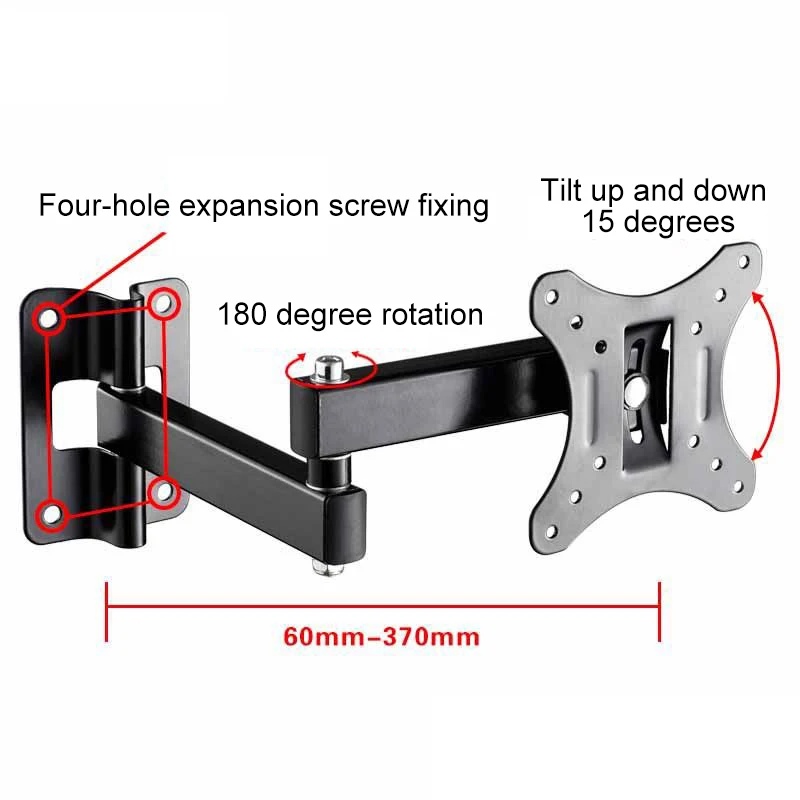 10 Inch-27 Inch Retractable TV Wall Mount Bracket Loading 15Kg Full Motion Bracket Mount for Flat Screen Up To 100X100Mm