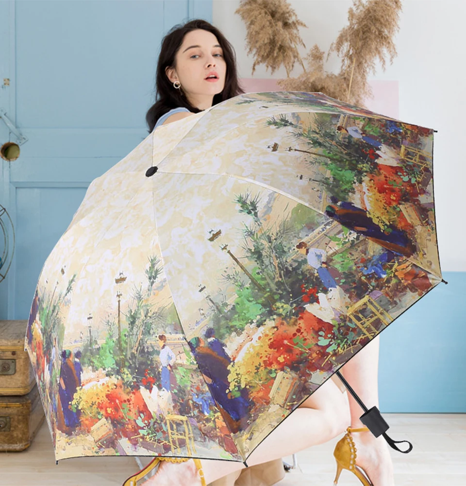 Складной зонт с масляным рисунком, женский зонт от солнца, инновационный Сверхлегкий карманный зонт, складной ветрозащитный зонт