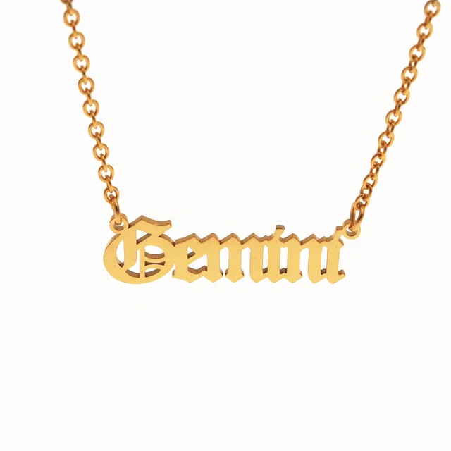 12 Zodiac Letters Charm Necklace Gold 