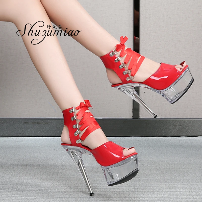 Women's Pole Dance Gladiato Sandals 15CM Clear High Heels Ladies Sandals Platform Thick Bottom Stripper Shoes women high heels platform high heels sandals platform sandals