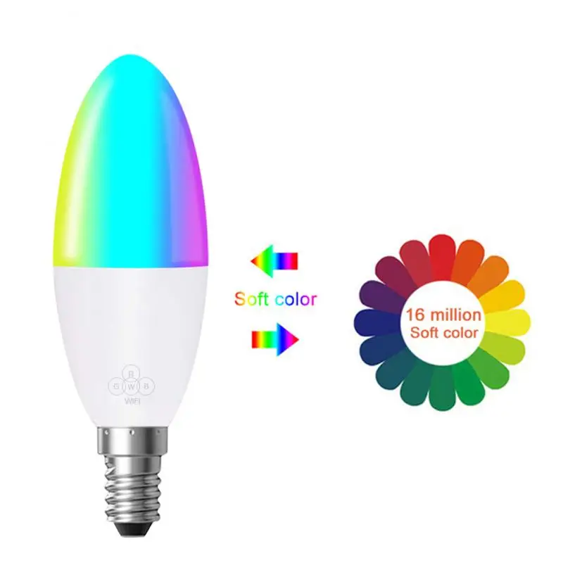 Умная Wi-Fi Свеча лампа E14/E10/E27/B22 RGB-W лампа с поддержкой Alexa/Google Home/IFTTT умный динамик Голосовое управление 6 Вт светодиодные фонари