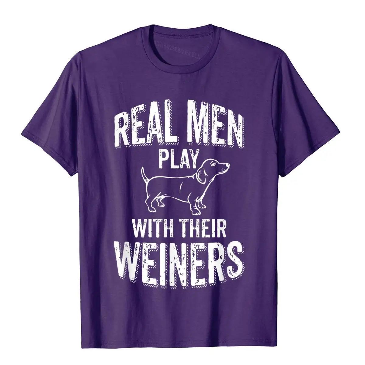 Real Men Play With Their Weiners Funny Dachshund Wiener Dog T-Shirt__B13364purple