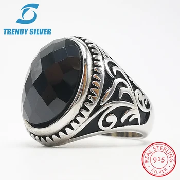

silver 925 fine jewelry man rings men accessories black CZ oval zircon wholesale high quarlity TRENDY SILVER TCR8093-B