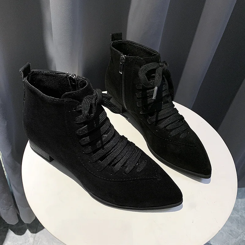 

Short Boots Women's 2019 Autumn And Winter New Style Zipper WOMEN'S Flat Shoes Pointed-Toe with Chunky-Heel England Martin Boots