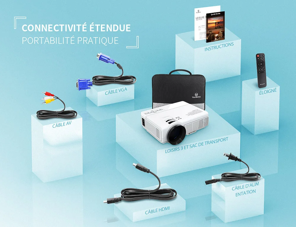 VANKYO L3 Mini projecteur 1920*1080P pris en charge 170 ''projecteur Portable pour la maison avec 40000 heures lampe à LED vie TV Stick PS4 HDMI