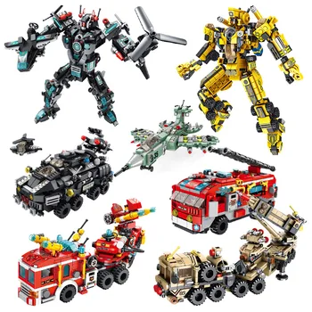 

12in1 Robot Vehicle City Project Mecha Police Fire Fighting Transport Truck SWAT Deformation Car Model Building Blocks Brick Toy