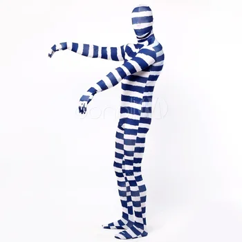 

High Quality Adult/Children Mens Halloween mummy Spandex Blue/White Stripe Cosplay Costumes Lycra Zentai Costume Full Body Suit