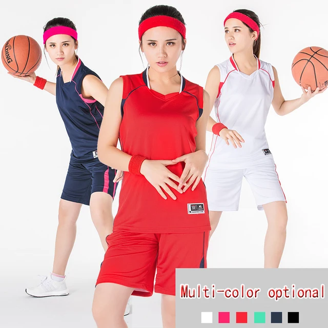 US $17.86 6Colors Basketball Set Jersey & Shorts Uniform Girl Student DIY LOGO Name Number Women Basketball L