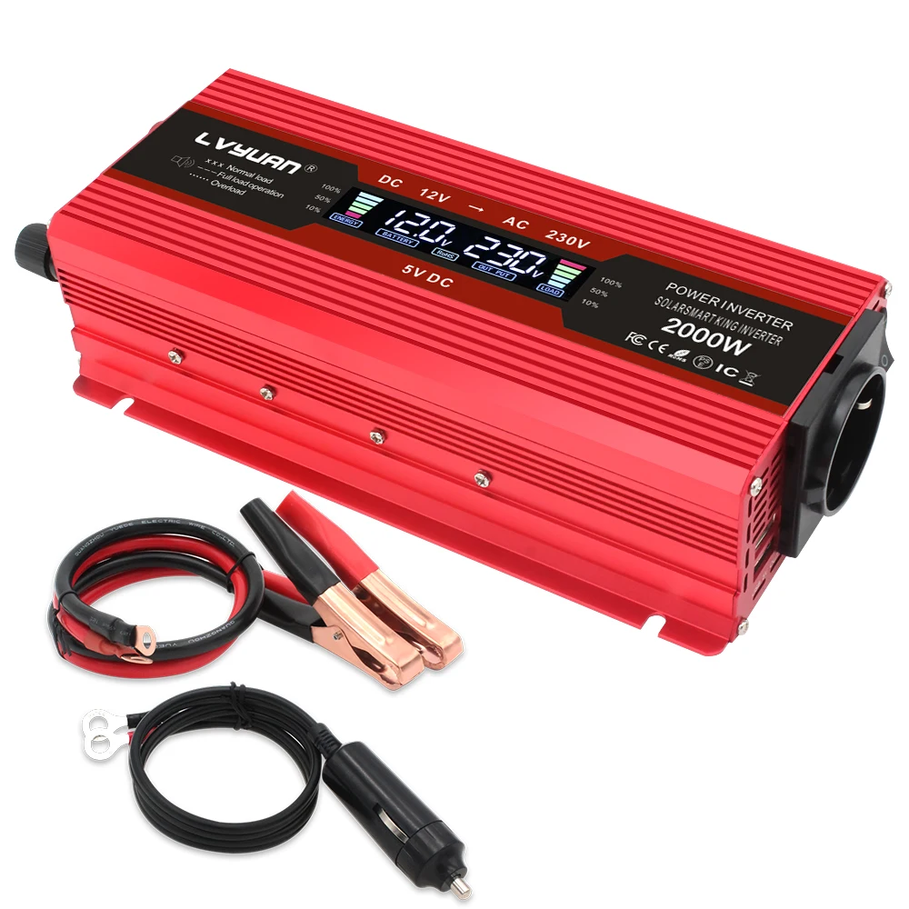 US $32.99 Dc12v To Ac 220v 2000w Full Power Inverter Modified Sine Wave Lcd Display Eu Plug Car Vehical Transformer Inversor 12v 220v