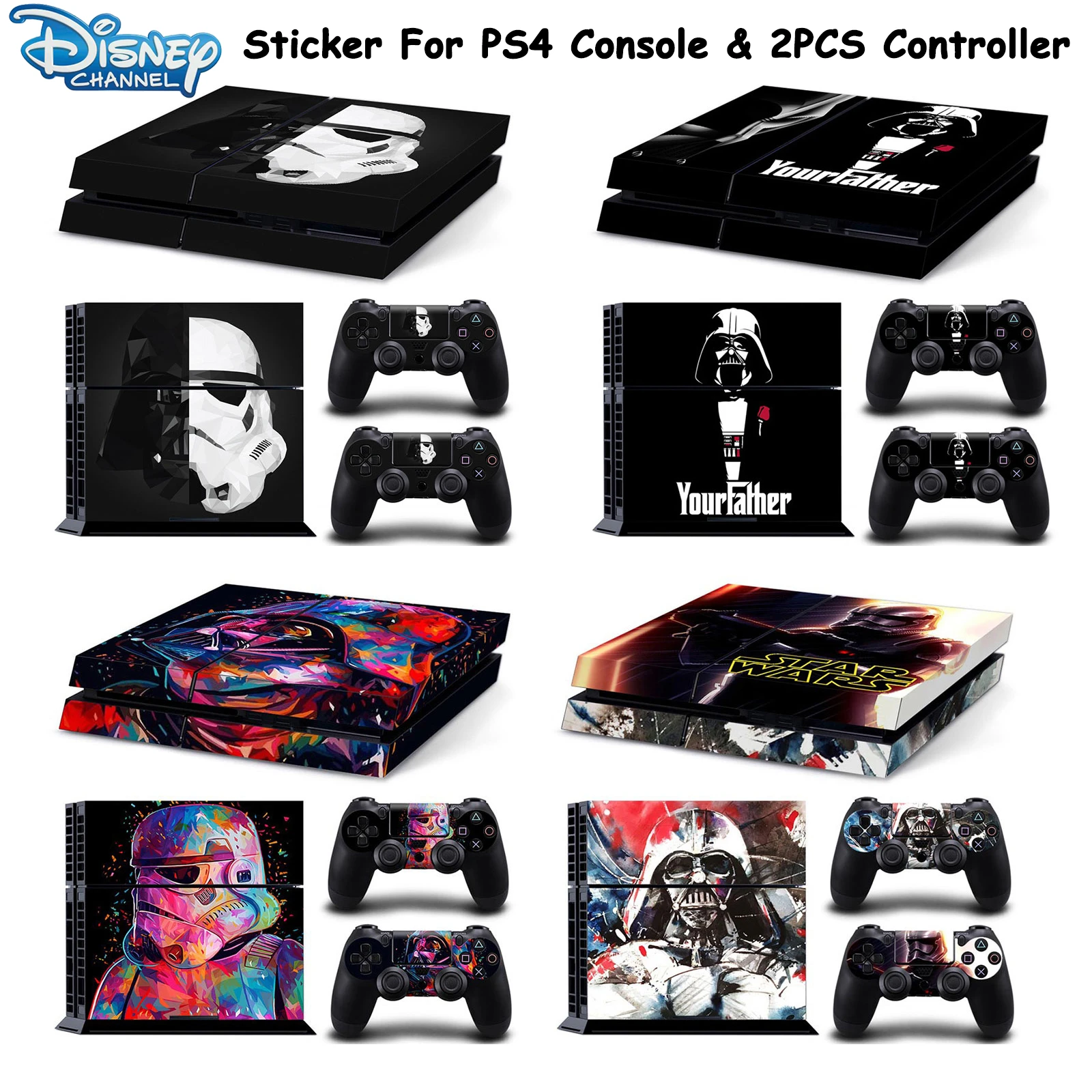 Star Wars Darth Vader Iron Man Sticker Cover Wrap Protector Skin For PlayStation 4 Console & 2PCS Controller Skin Decal For PS4