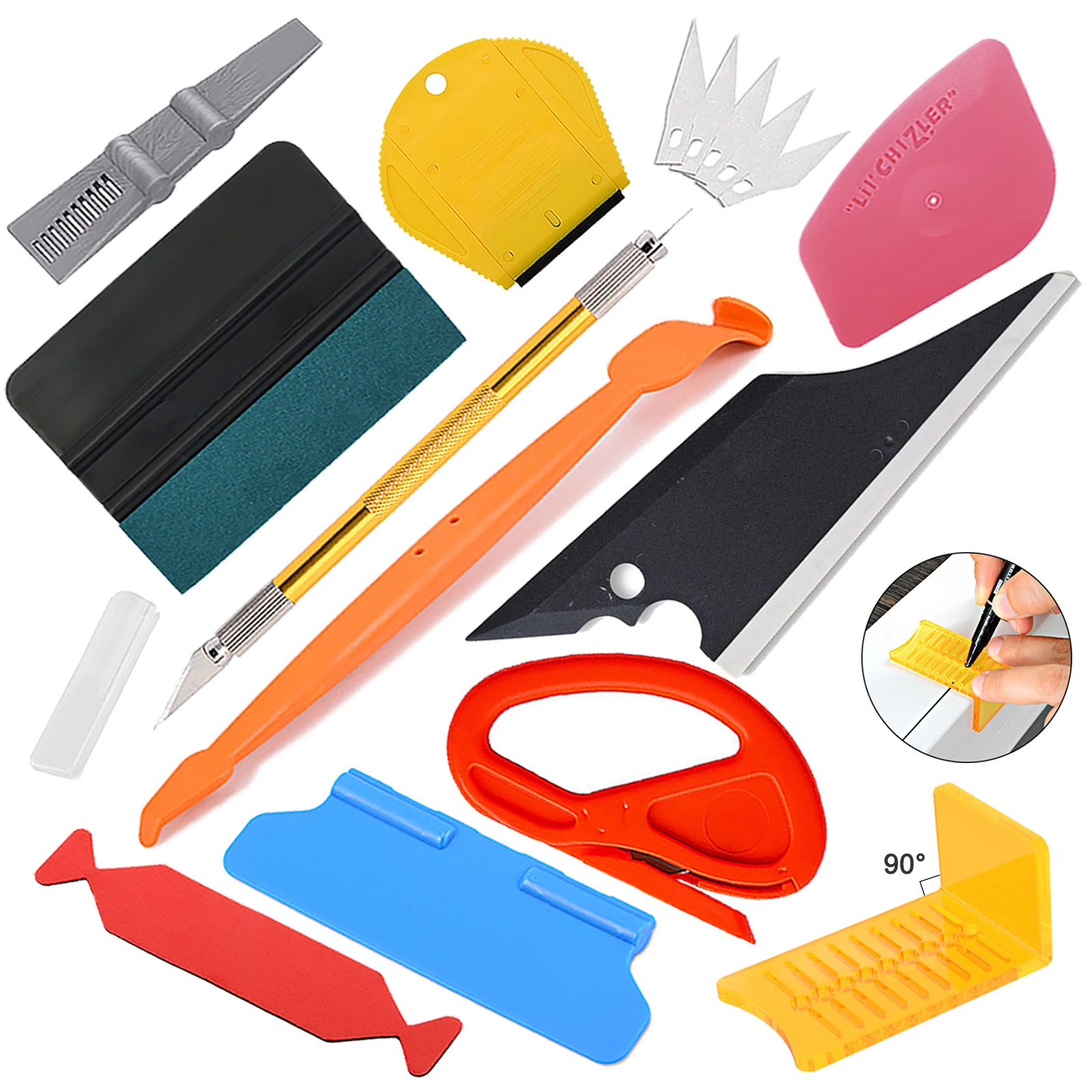 

EHDIS Vinyl Film Wrapping Tool Window Tinting Scraper Squeegee Carbon Fiber Car Decal Knife Cutter Windshield Glass Foil Wiper