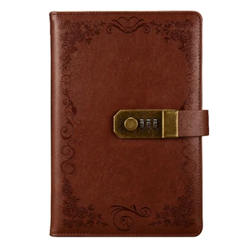 

Brown Diary with Lock Notebook A5 Vintage Lockable Paper PU Leather Note Book Traveler Journal Weekly Planner School Stationery