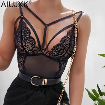 

AIUJXK Women Sexy Lace Bodysuit 2019 New Arrival Summer Transparent Body Top Female Strap Black White Floral Club Bodysuits