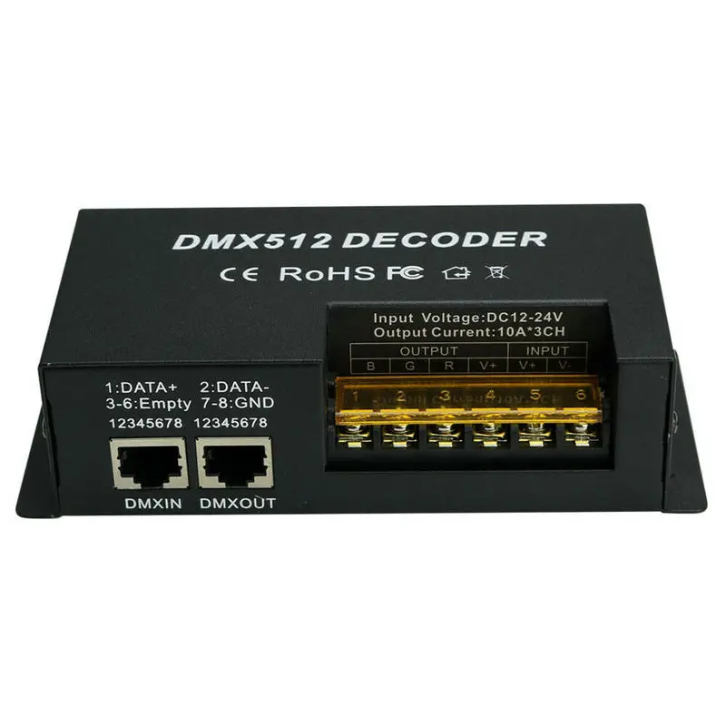 DC12 24V 3 канала 3CH DMX 512 контроллер постоянного декодера для RGBW светодиодной ленты