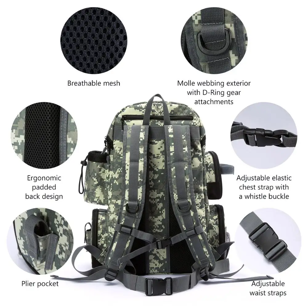 Bassdash Fishing Tackle Backpack Water Resistant Lightweight Tactical Bag  with Rod Holder and Protective Rain Cover