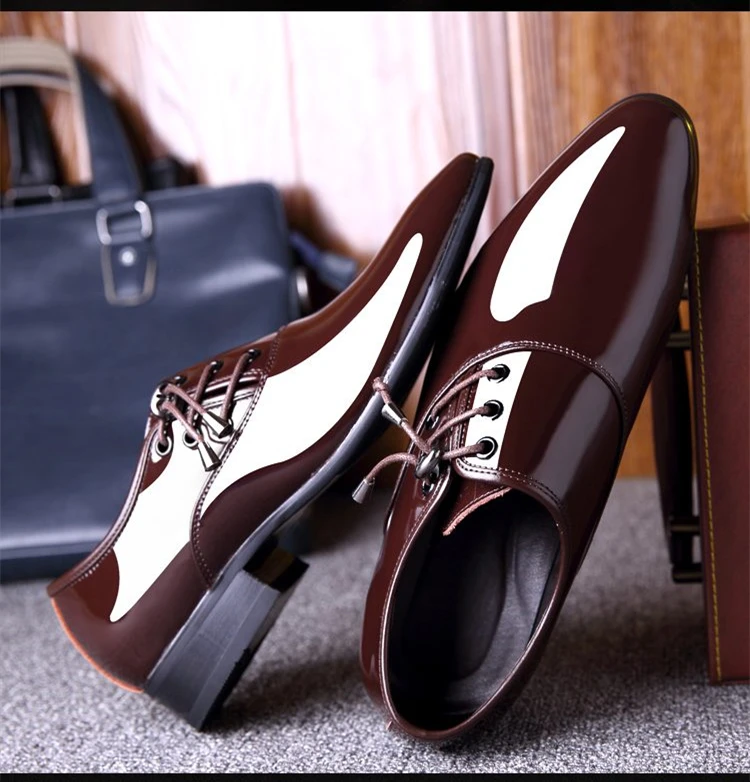 Classic 6cm Men High Heel Shoes Formal Mens Party Loafers Brown Patent Leather Dress Shoes Men Oxfords Fashion Mens Pointy Shoes