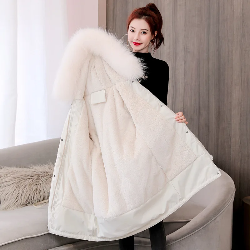 

21 Winter Fleece Inside Warm Parkas Women Fur Collar Zipper Hooded Parkas Coats Women Plus Size Korean Slim Parka Female LD2075
