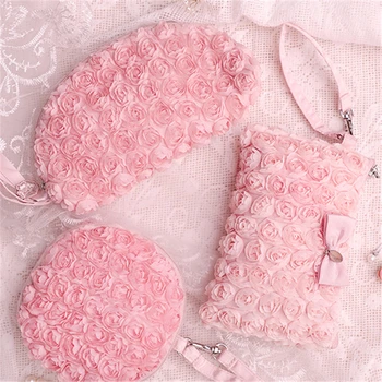 

Women Wallets Lace Handbag Pink Clutch MIni Lolita Bags Flower Evening Long Wallets Wedding Purse Small Round Shell Ladies Bags