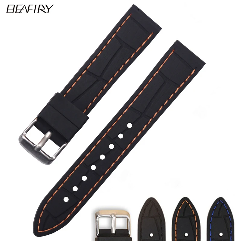 

BEAFIRY Soft Silicone Watch Band 20mm 22mm 24mm 26mm Waterproof Sweatproof Watchband Rubber Watch Strap black blue orange