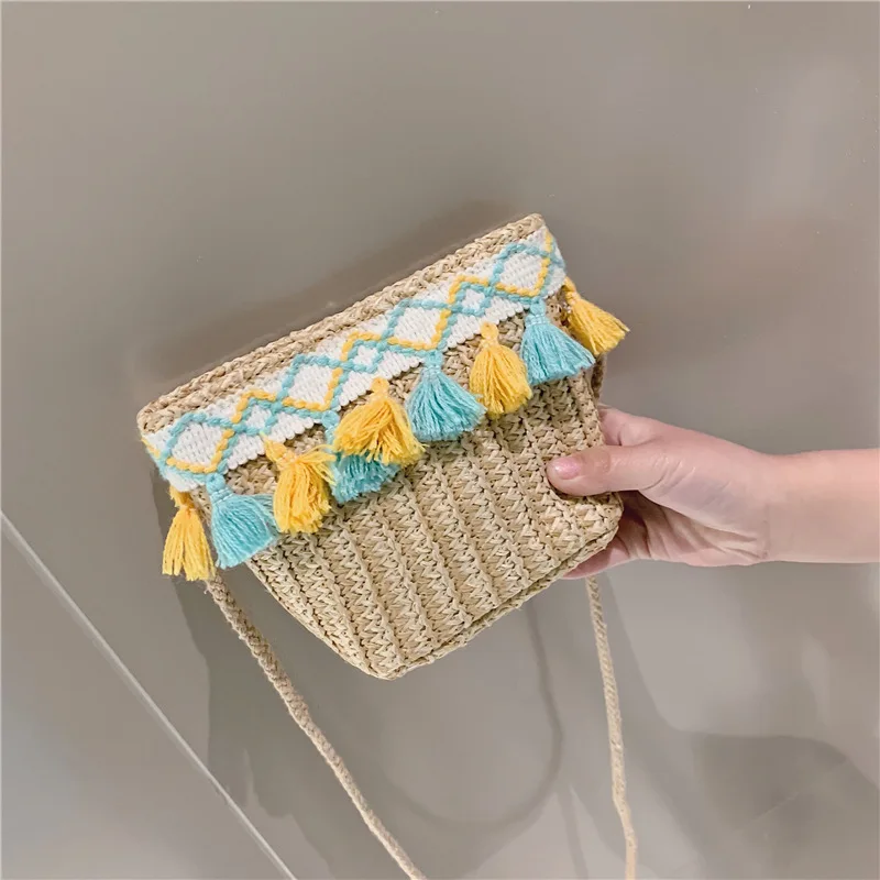

2019 Summer New Style Straw Bag Ethnic-Style Tassels Children Change Mini Woven Bag Straw Bag WOMEN'S Bag Bag