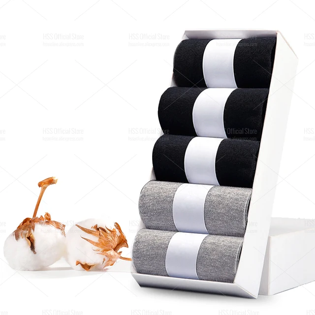 HSS Brand Men's Cotton Socks New Style Black Business Men Socks Soft Breathable Summer Winter for Male Socks Plus Size (6.5-14) 2Grey3Black