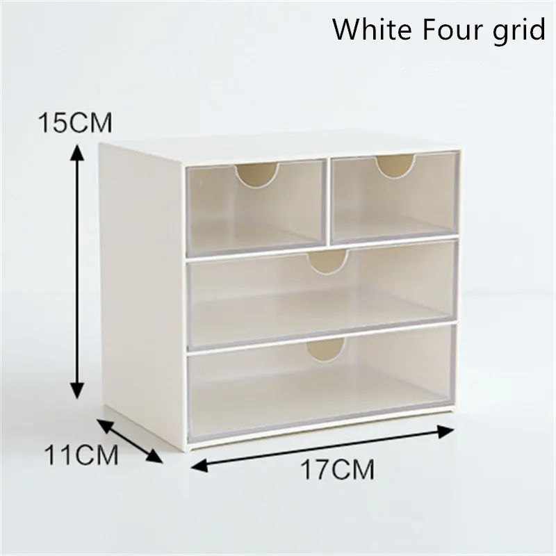 Пластиковый ящик для хранения дома ювелирные изделия офиса для канцтоваров и мелких предметов контейнер рабочего стола украшения - Цвет: White Four grid