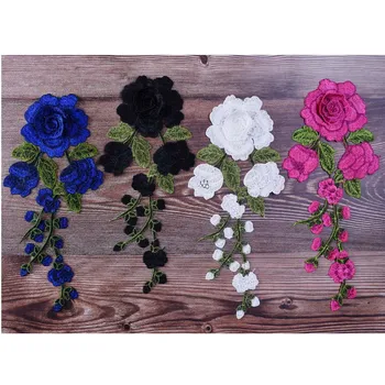 

2Pcs Jeans Badges Bag Sew On Embroidery Crafts Sticker Rose Flower Clothes Accessories Applique