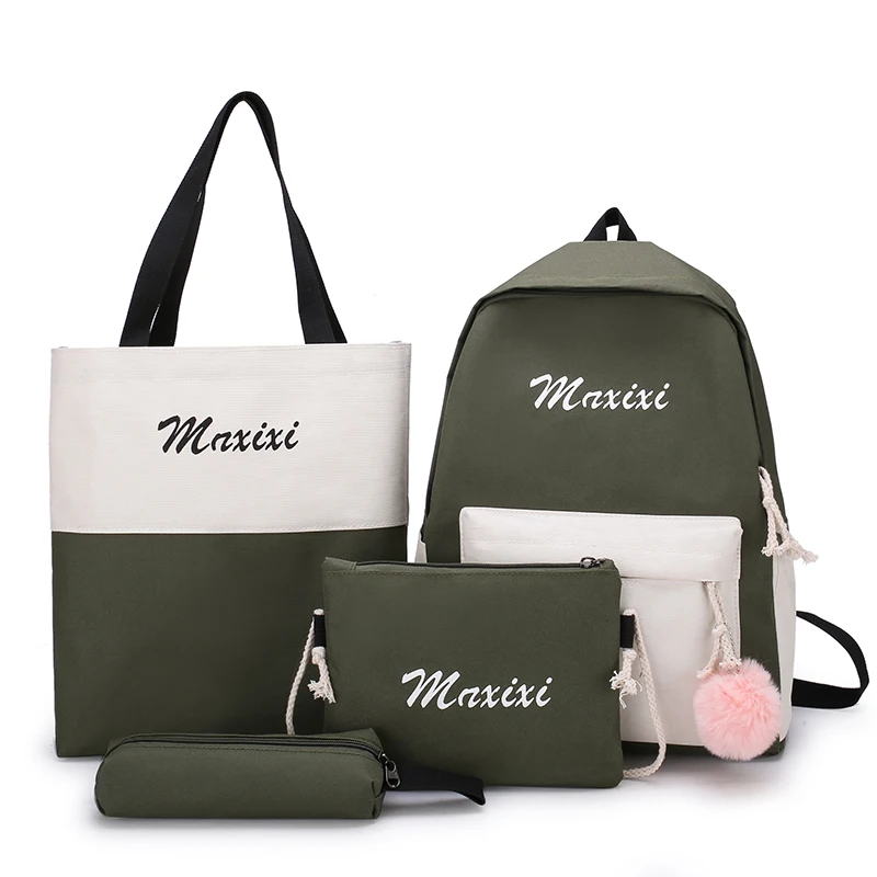 4 шт./компл. школьные рюкзаки для девочек-подростков, детский школьный рюкзак большой емкости школьный рюкзак для детей школьная сумка сумки-портфели для путешествий mochila - Цвет: Армейский зеленый