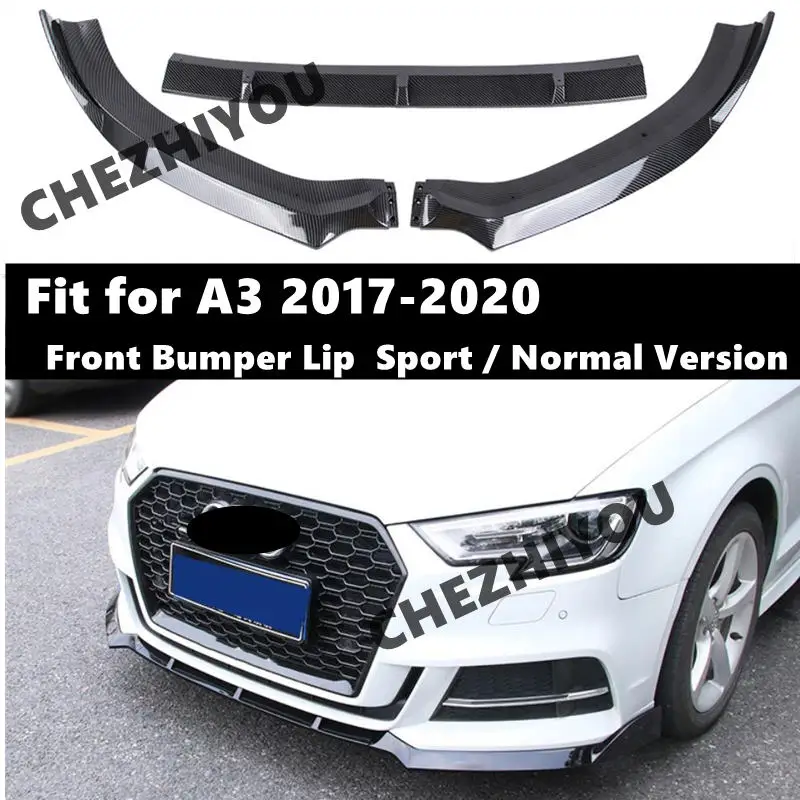 

For Audi A3 2017-2020 Sedan Car Front Bumper Lip Body Kit Spoiler Splitter Screw Fixation Sport Version / Normal Version ABS