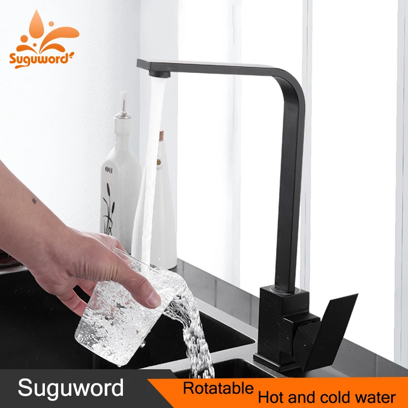 Suguword-grifo de fregadero de cocina de agua fría y caliente, grifo mezclador de agua de aluminio, rotación de 360 grados, redondo o cuadrado, novedad