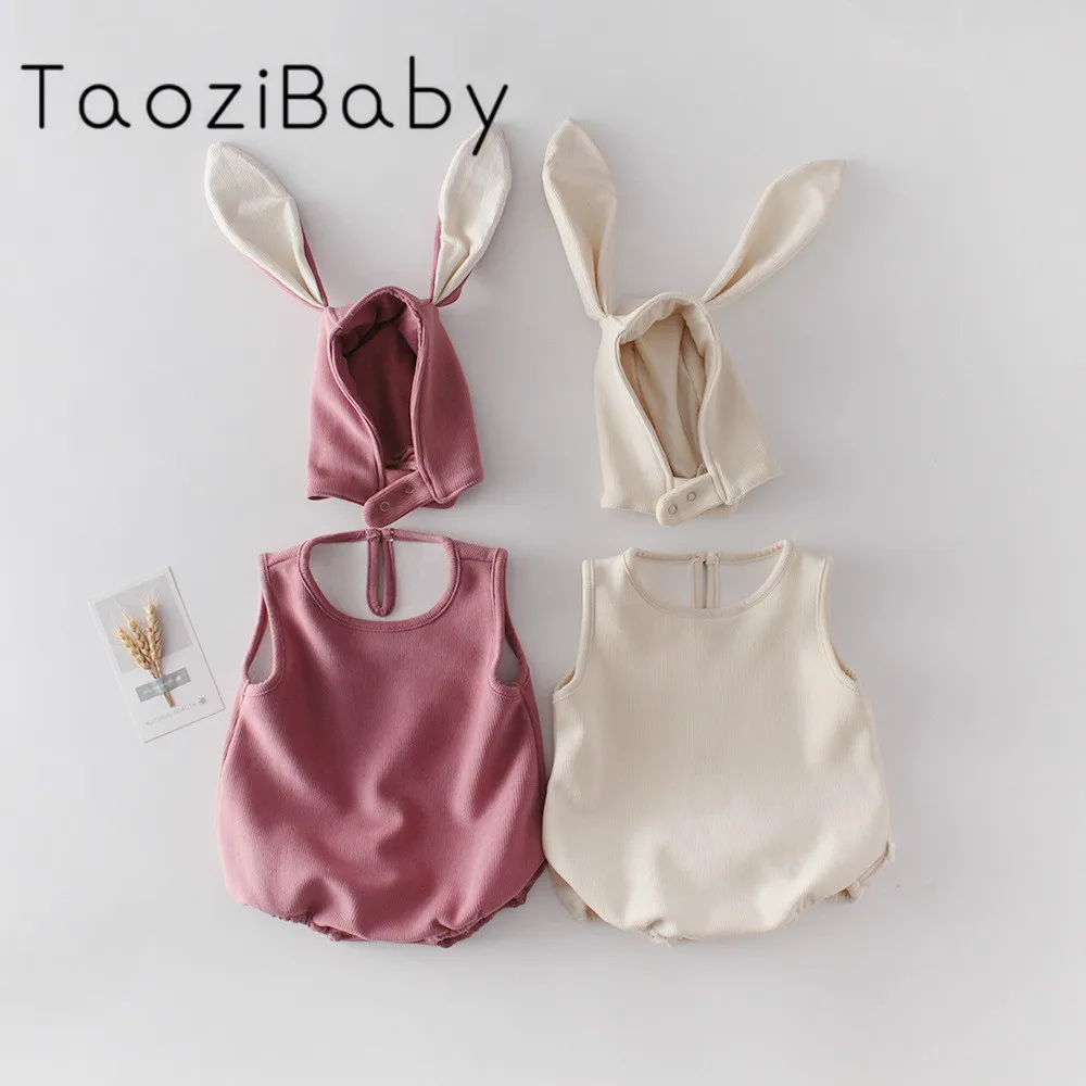 

Spring Baby Girl Bodysuits 2020 New Sweet Solid Color All Over Vest Sheep Vest Pullover For Hat Little Girls Clothing