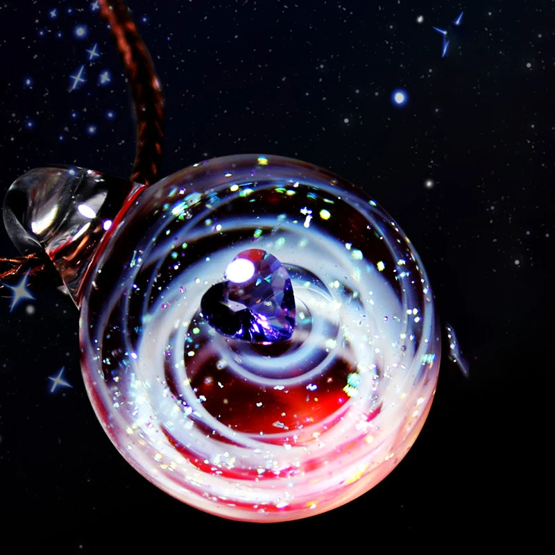 

Galaxy Heart Choker Universe Glass Bead Planets Pendant Necklace Galaxy Rope Chain Solar System Design Necklace for Women Gift