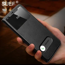 Чехол-книжка из натуральной кожи с текстурой личи SUEF для iPhone 11 Pro Max 7 8 Plus X XS XR, чехлы для телефонов с окошком и подставкой