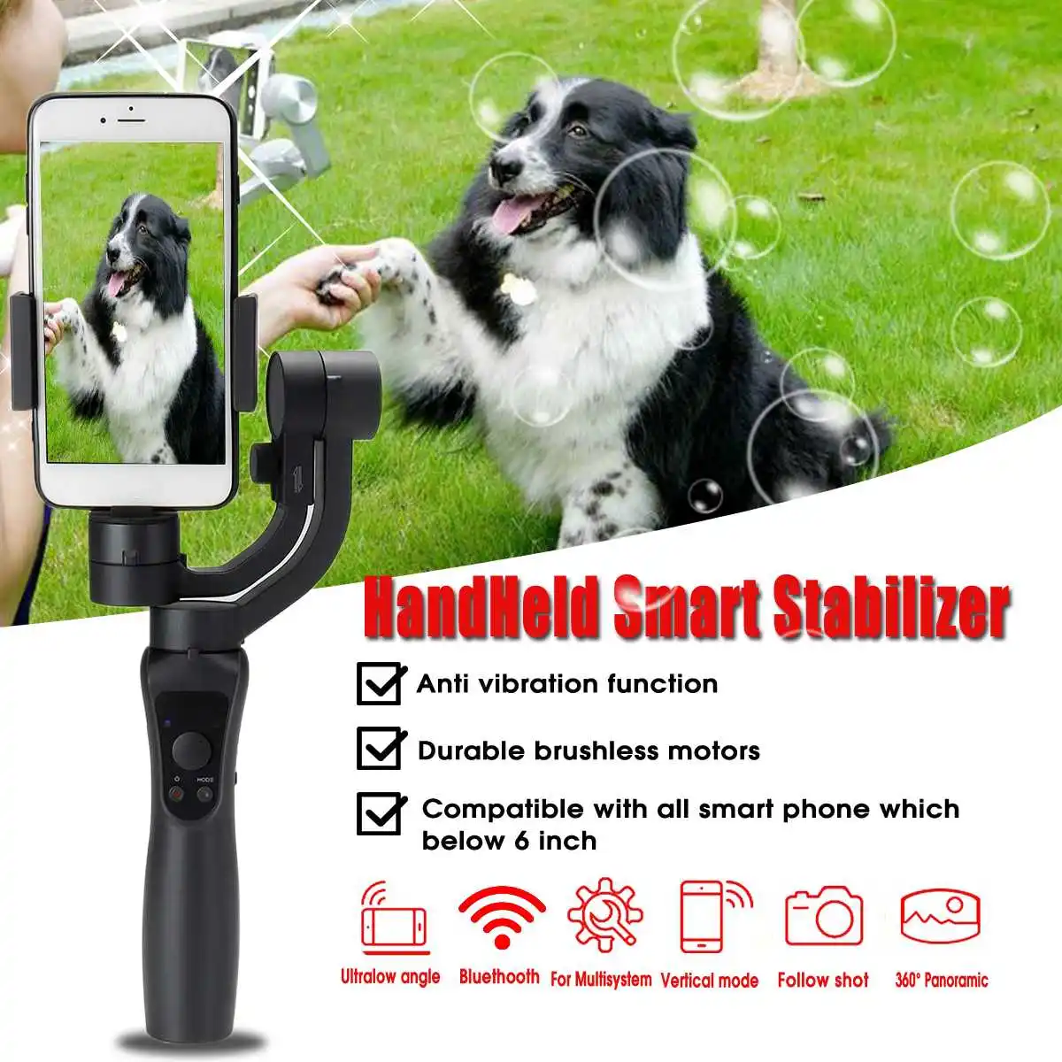 

LEORY Handheld 3-Axis Gimbal Stabilizer For Smartphone Smooth Q Model For Phone Action Camera-Gopro Tripod Microphone LED