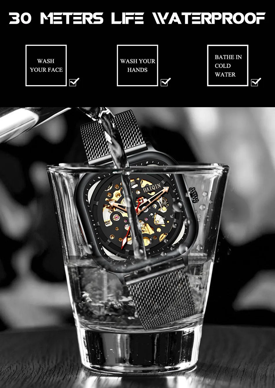 HAIQIN мужские часы от ведущего бренда, роскошные механические часы с полым скелетом, мужские военные спортивные Автоматические наручные часы Montre Homme+ коробка