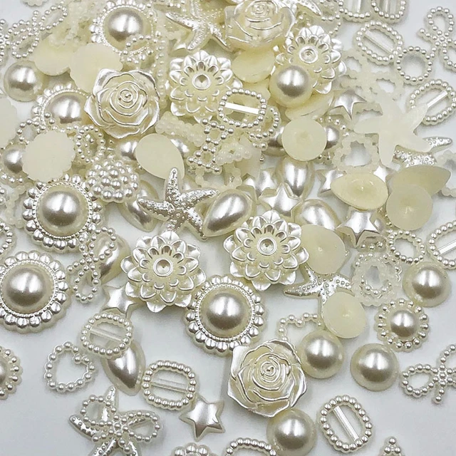 100pcs Peach Resin Flower Pearls Half Round Flatback Pearl Sewing Crafts  Supplie