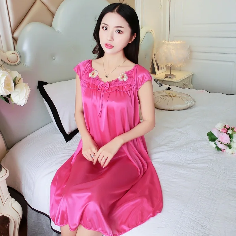 Summer Sexy Silk Nightgown Women Sleepwear Women Satin Nightdress Plus ...