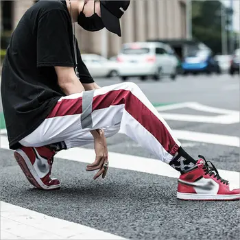 

THEFOUND Hip Hop Reflective pants Casual Black Cargo Pants men Elastic High Waist Pants Streetwear Sweatpants Jogger