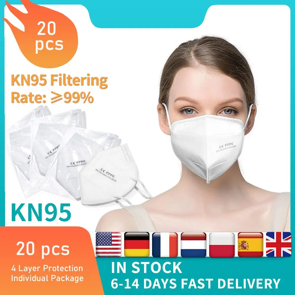 

Supcare 20pcs KN95 Protective Face Masks Breathable Face Cover Guard 95% Filtration Outdoor Mask Features as N95,FFP2, DS2, KF94