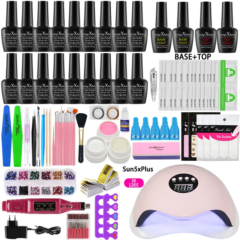 

Choose 18 Gel Nail Polish Glitter Base Top Coat Primer Set 36W/48W80W UV LED Nail Dryers Art Nail Gel Varnish Manicure Tools Kit