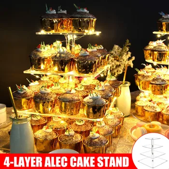 

4-Layer Pastry Stand Acrylic Cupcake Display LED Lights Stand Dessert Tree Tower for Birthday Wedding Party AC889