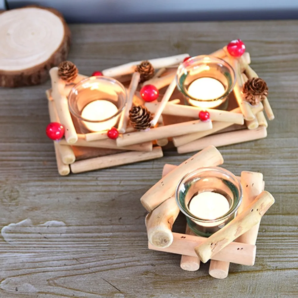 Прекрасный деревянный подсвечник driftwwood сосновые шишки красные фрукты Рождественский венок подсвечники украшения домашний фестиваль вечерние Декор