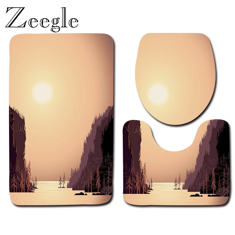 Zeegle 3 шт. Набор ковриков для ванной комнаты, коврик для ванной, u-образный коврик, Противоскользящий коврик для ванной, домашний декор, Товары для ванной комнаты, коврик для ванной