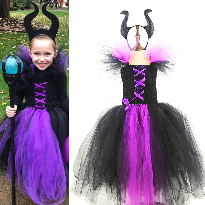 Платье-пачка Maleficent Evil Queen для девочек костюм на Хэллоуин детвечерние вечернее