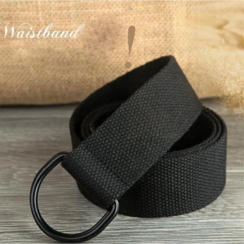 

Vintage Solid Color Simple Belt Casual Unisex Canvas Fabric Belt Strap D Ring Buckle Webbing Waist Band