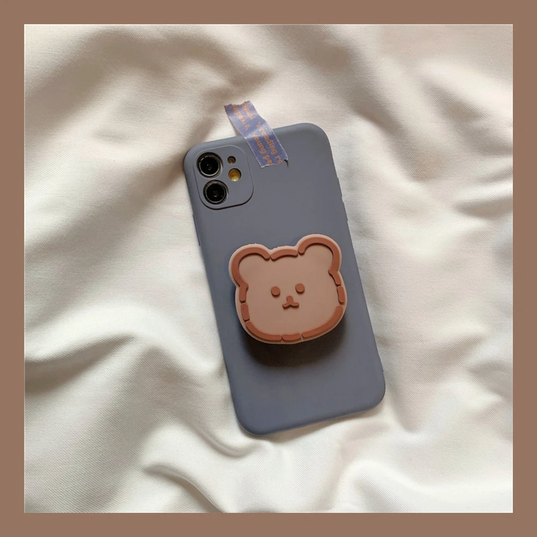 Liquid Silicone Case For Samsung Galaxy S20 Ultra Note 20 Plus 10 Lite S10 9 8 Cute Cartoon Bear Stand Cover Soft Coque |