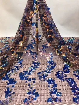 

Elegant wedding/party French tulle fabric nice net lace fabric with big sequins for evening dress pan171